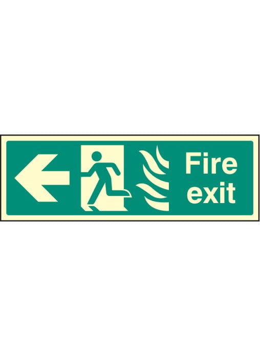 photoluminescent htm fire exit safety sign - left