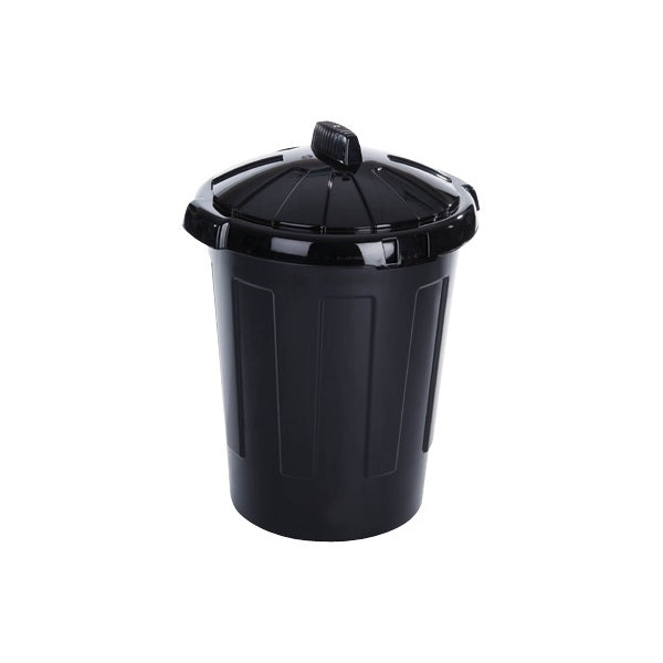 Black Plastic Dustbin with Lid